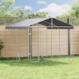 Padoc exterior vidaXL cu acoperiș, 3x3x2.5m, oțel galvanizat argintiu, cușcă c&acirc;ini, găini, iepuri, protecție UV și ploaie