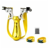 Cumpara ieftin Set praștie profesională PVC cu laser si 100 bile metalice 12 mm DEPOX&reg;, pentru v&acirc;nătoare și tir outdoor, galben, 11.5 cm