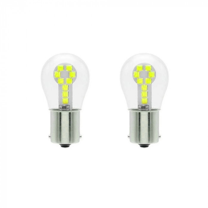 Set 2 LED P21 5W 18 SMD technology pentru semnalizare alb pur