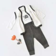 Set 3 piese Broscuta cu body, pantalonasi si vestuta din 80%bumbac organic si 20% poliester - Antracit, BabyCosy (Marime: 6-9 luni)