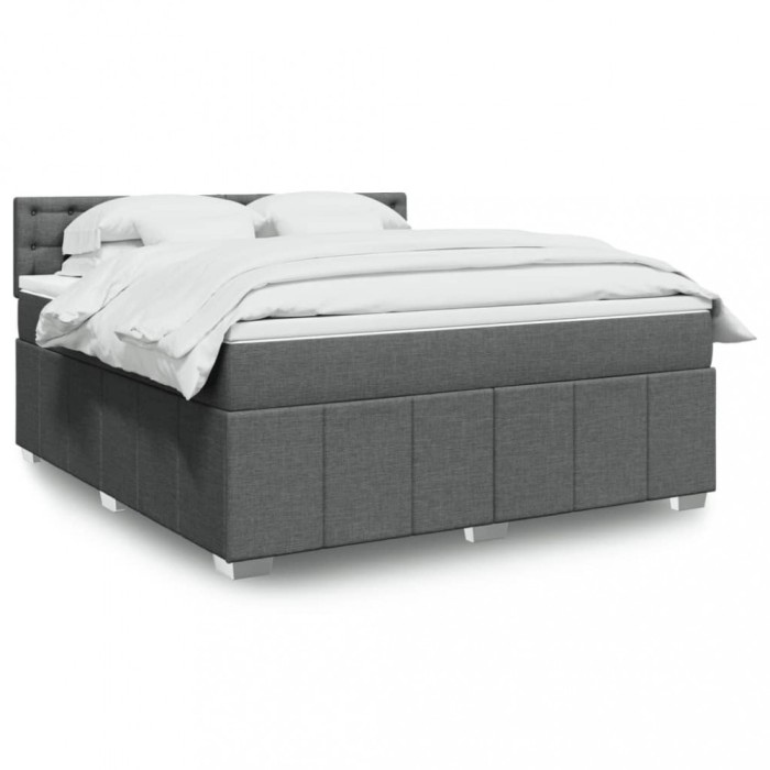 vidaXL Pat box spring cu saltea, gri &icirc;nchis, 180x200 cm, textil 3289462