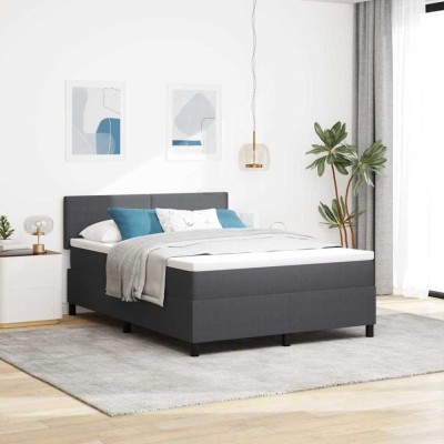 Pat Box Spring cu Saltea Gri &amp;Icirc;nchis 140x200 cm Țesătură de Corduroy foto