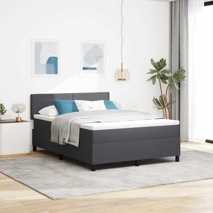 Pat Box Spring cu Saltea Gri &Icirc;nchis 140x200 cm Țesătură de Corduroy