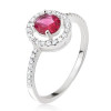 Inel din argint 925, zirconiu rotund roz &icirc;nchis &icirc;n montură decorativă - Marime inel: 47
