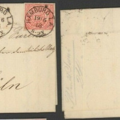 Germany North Conf 1868 Postal History Rare Cover+Content Hamburg to Koln DB.543