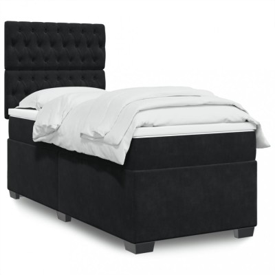 vidaXL Pat box spring cu saltea, negru, 90x200 cm, catifea 3290818 foto