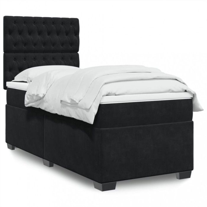 vidaXL Pat box spring cu saltea, negru, 90x200 cm, catifea 3290818