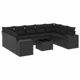 Cumpara ieftin Set canapele de gradina cu perne, 10 piese, negru, poliratan