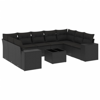 Set canapele de gradina cu perne, 10 piese, negru, poliratan foto