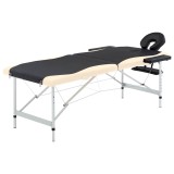 Gossi masa pliabila de masaj, 2 zone, negru si bej, aluminiu