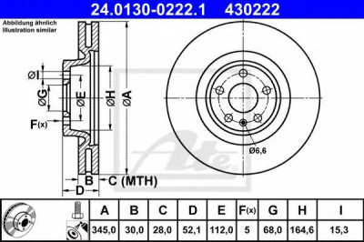 Disc frana AUDI A5 (8T3) (2007 - 2016) ATE 24.0130-0222.1 foto