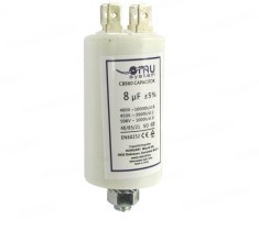 Condensator de operare 8&mu;F 450V AC cu surub M8, piulita (6.4x0.8mm)