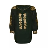 Cumpara ieftin Bluza Tip Ie Verde cu Motiv Floral Auriu - BMG11