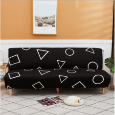 Husa elastica universala pentru canapea si pat, 190X 210 cm, neagru cu alb