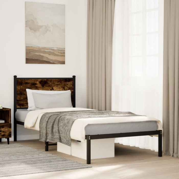 vidaXL Cadru pat metalic fără saltea, stejar fumuriu, 75x190 cm 4007657