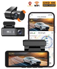 Camera de bord DVR QOVU&reg; S5, Dubla 4K Fata 2K Interior/Spate, Ecran 3.2", GPS &amp; WiFi, Vedere ultra larga 170&deg; &amp; 140&deg;, Senzor coliziune &amp; Senzor vedere