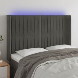 Gossi tablie de pat cu led, gri inchis, 147x16x118/128 cm, catifea