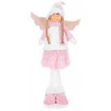Decoratiune iarna, inger cu codite si aripi, fustita roz, 29x13x59 cm, Strend Pro