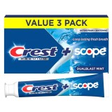 Pastă de dinți Crest Premium Plus Scope Dual Blast Whitening, mentă, set 3 x 147 g