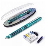 Stilou retractabil Writech M verde cu cutie cadou si 5 patroane albastre
