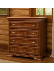 Comoda dormitor VM2, Pal Melaminat, cu 4 sertare, cu elemente din MDF, Nuc