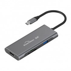 Adaptor Multiport Hub 7 in 1 USB Type-C la HDMI 4K, USB-C PD, USB 3.0, Card Reader, Blueendless HC701 foto