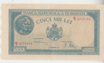 B12 - Bancnota Romania - 5000 lei - emisiune 20 decembrie 1945 foto