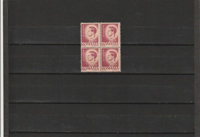 RO - 1945 LP 188 MIHAI I VAL 20 LEI BLOC DE 4 TIMBRE EROARE DANTELATURA DR. MNH foto