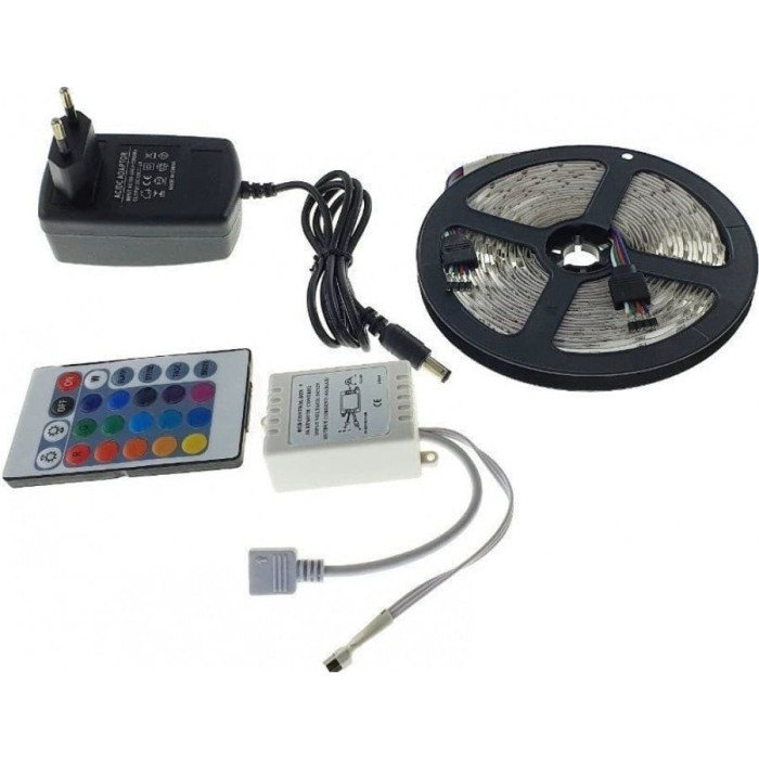 Kit banda led RGB interior-exterior 5050 cu alimentator, adaptor si telecomanda ir 24 taste PORKY + magnet inscriptionat GrigProject