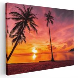 Tablou peisaj plaja cu palmieri la apus Tablou canvas pe panza CU RAMA 30x40 cm