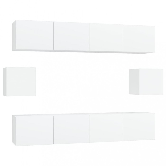 Set dulap TV, 6 piese, alb, lemn prelucrat