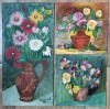 Lot 3 picturi cu flori in ulei pe placaj 24x25cm si 25x50cm, Altul