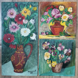 Lot 3 picturi cu flori in ulei pe placaj 24x25cm si 25x50cm