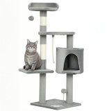 PawHut Copac de pisici multifuncțional zg&acirc;rie zg&acirc;riețuri platforme adăpost sfoară jucării 40 x 40 x 114 cm gri | Aosom Romania