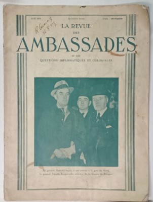 LA REVUE DES AMBASSADES ET DES QUESTIONS DIPLOMATIQUES ET COLONIALES , PE COPERTA : GAMELIN si GENERALUL THADDE KASPRZYCKI , JUIN 1939 foto