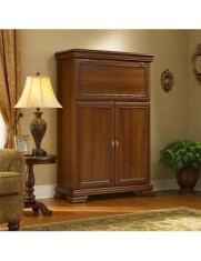 Comoda living VM5, o usa rabatabila pentru bar, 2 usi fixe, Pal Melaminat, cu elemente din MDF, Nuc