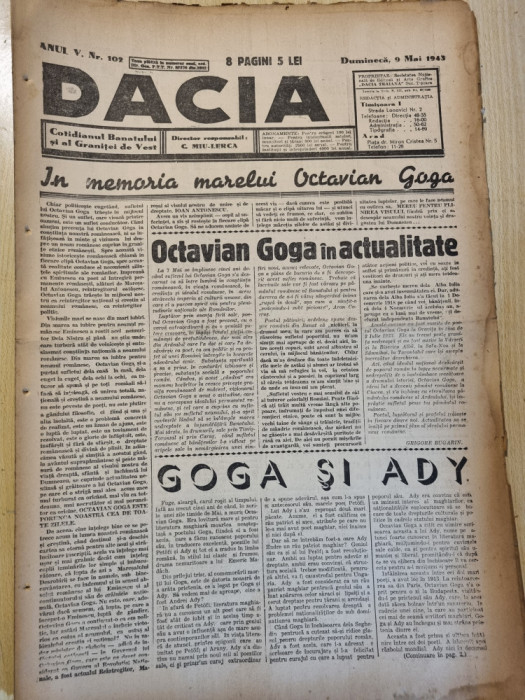 Dacia 9 mai 1943-5 ani de la moartea lui octavian goga,orastie,al 2-lea rarzboi