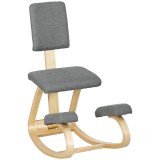 HOMCOM Scaun genunchi ergonomic, din lemn de mesteacăn, care permite o mișcare ușoară de leagăn, 51x84x93 cm, Gri | Aosom Romania