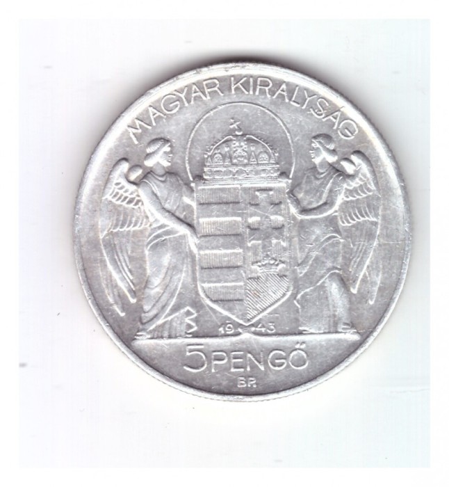 Moneda Ungaria 5 pengo 1943, stare foarte buna, curata