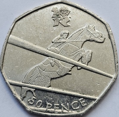50 pence 2011 Marea Britanie, Equestrian, 2012 Summer Olympics, London, km#1176 foto