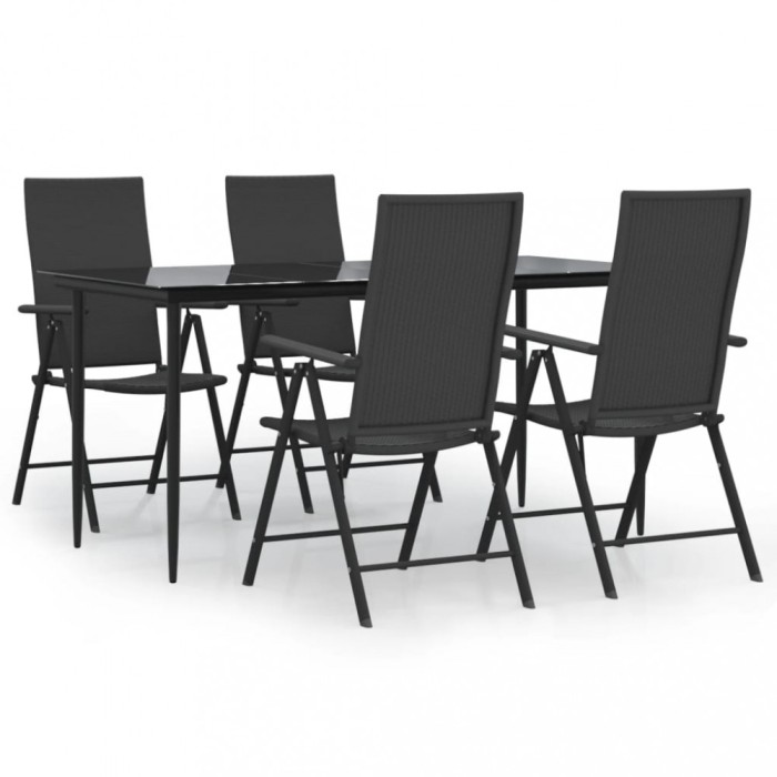 Set mobilier de gradina, 5 piese, negru, poliratan