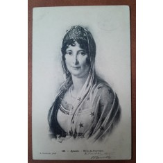 Mama lui Napoleon Bonaparte, portret gravura alb negru tip carte postala