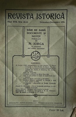 N. Iorga, Revista istorică, Anul XVII, Nr. 10 - 12, Octombrie - decembrie 1931 foto
