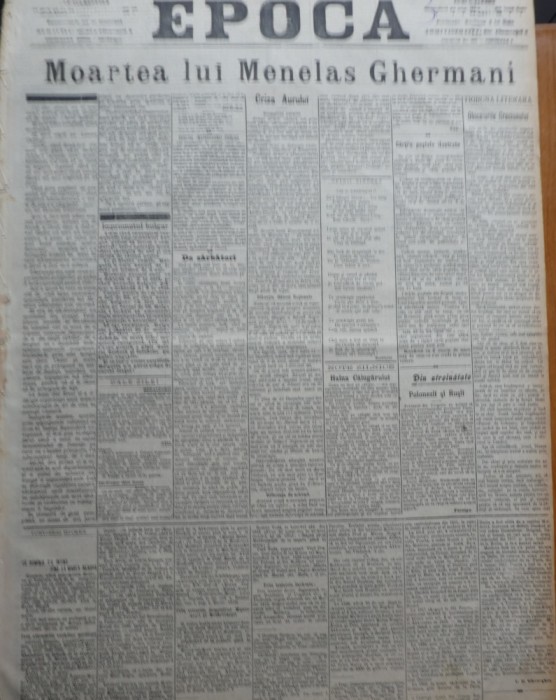 Ziarul Epoca, 28 Decembrie 1899 ; Moartea lui Menelas Ghermani