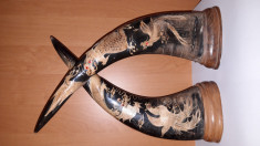 Carved buffalo horns - Coarne de bivol sculptate manual foto