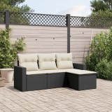 Cumpara ieftin Set mobilier de grădină cu perne, 4 piese, negru, poliratan