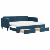 Cumpara ieftin Pat de zi cu extensie si sertare, albastru, 90x200 cm, catifea