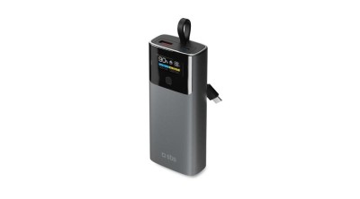 SBS Powerbank 10000mAh PD 20W cu Ecran LCD și Cablu USB-C Integrat - Gri foto