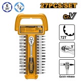 Set chei tubulare cu clichet 1/4 27 bucati - Ingco HKTS14271