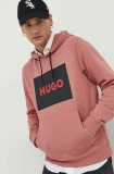 Cumpara ieftin HUGO hanorac de bumbac bărbați, culoarea roz, cu glugă, imprimeu 50473168